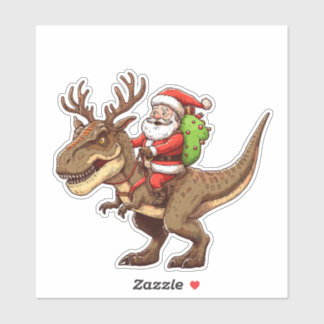 Sticker Santa Riding Dinosaur T-Rex 