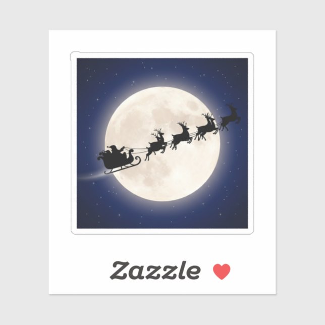 Sticker Santa's Sleigh & Reindeer Silhouette Over Moon (Feuille)