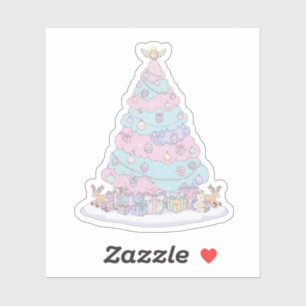 Sticker Sapin de Noël Pastel Mignon   Rose et Bleu Adorabl