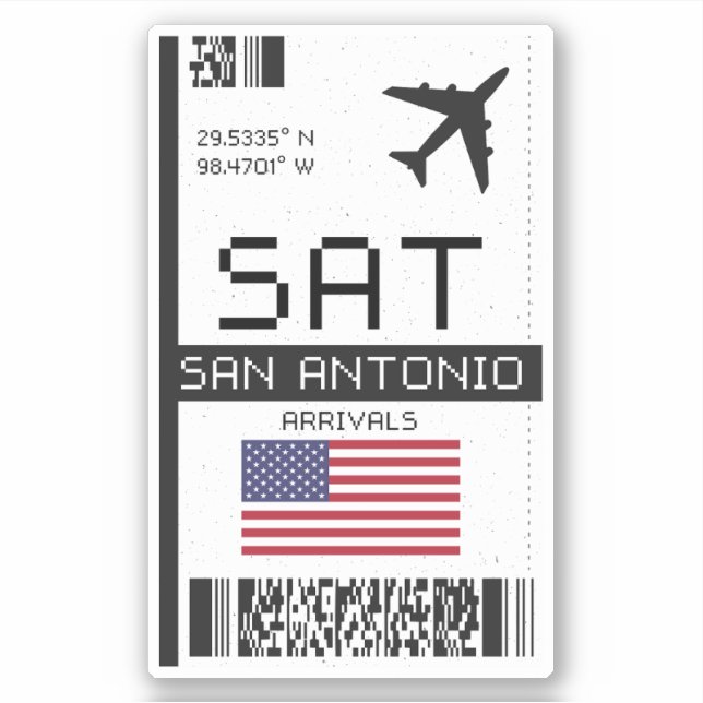 Sticker SAT San Antonio Boarding Pass - Texas Travel (Devant)