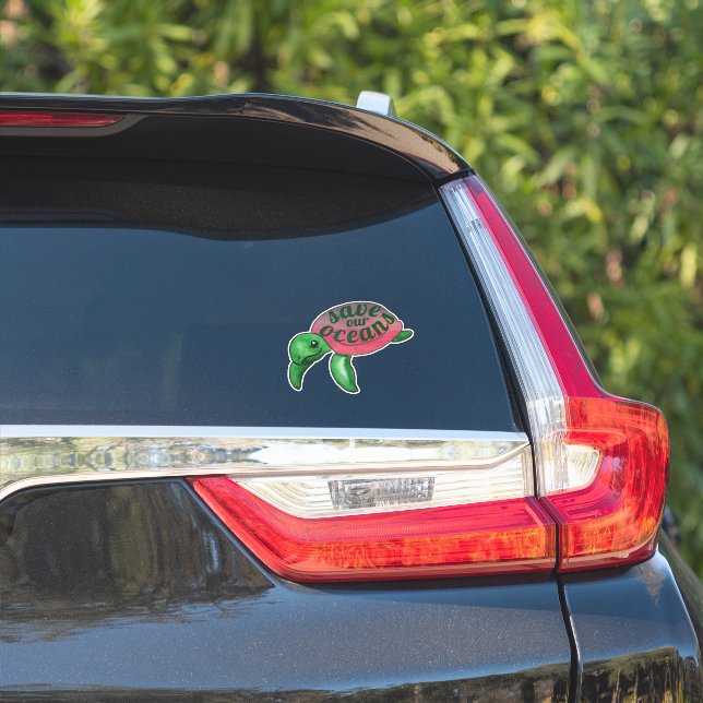 Sticker Sauvez nos océans Tortue de mer violette (Côté voiture)