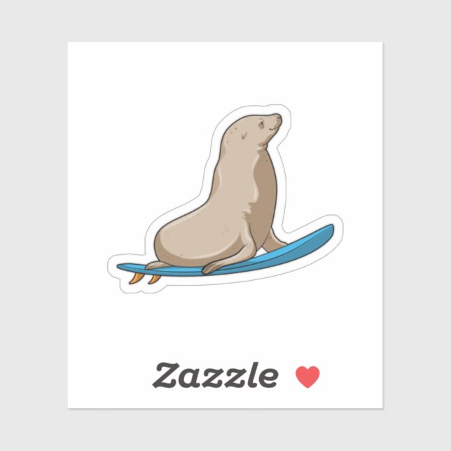 Sticker Sceau comme surfeur avec Surfboard (Feuille)
