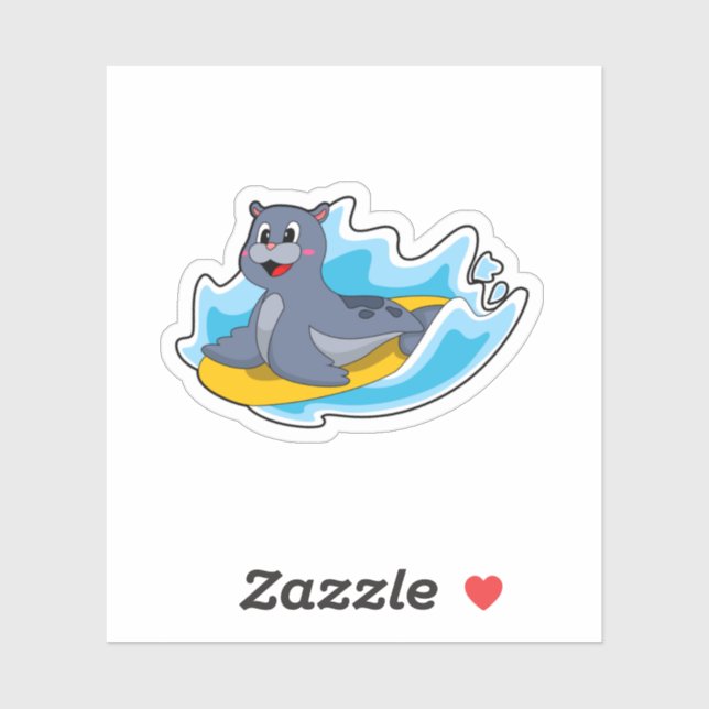 Sticker Sceau comme surfeur avec Surfboard (Feuille)