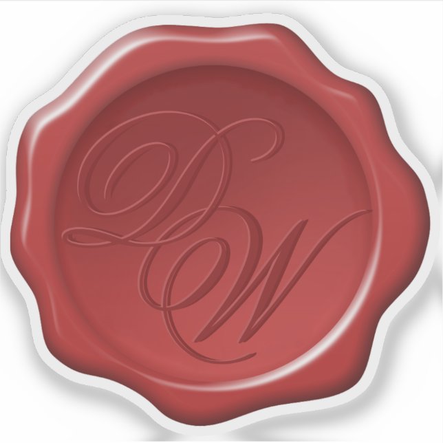 Sticker Sceau de cire rouge Monogramme 2 Initiales Élégant (Devant)