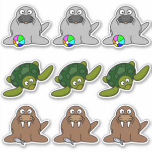 Sticker Sceau, Tortue, Morse Animaux d'eau Dessins animés