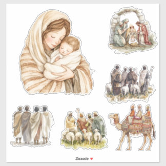 Sticker Scène de la Nativité, Bébé Jésus, Marie et Joseph