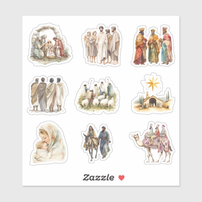 Sticker Scène de la Nativité de Noël Jésus (Feuille)