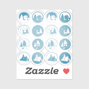 Sticker Scène d'hiver de Noël contemporaine Set Smoky Blue