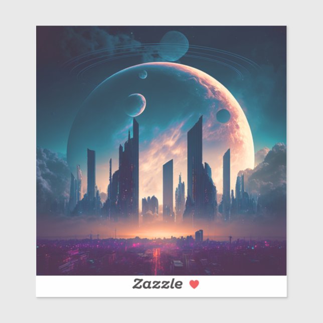 Sticker Science-fiction Cyberpunk Space City (Feuille)