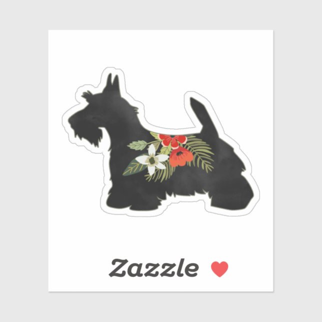 Sticker Scottie Chien race Boho Floral Silhouette (Feuille)