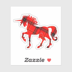 Sticker Scottish Red Plaid Tartan Unicorn Silhouette Cool