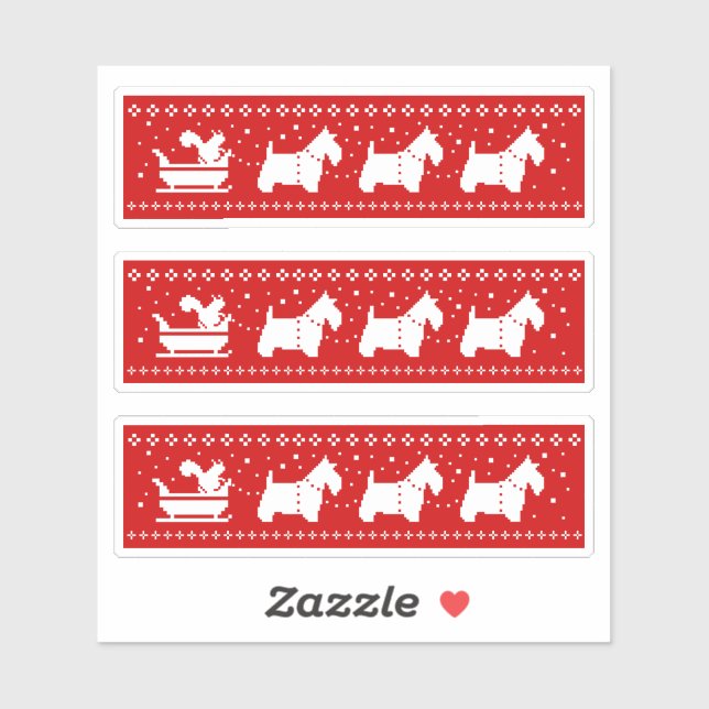 Sticker Scottish Terriers Noël Sleigh Holiday (Feuille)