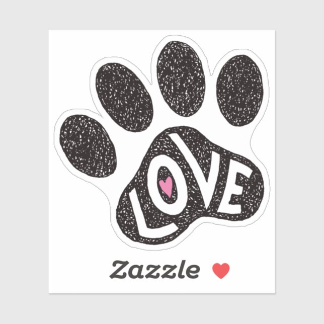 Sticker Scribbly empreinte de patte avec l'amour du texte  (Feuille)