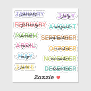 Sticker Script de calligraphie Mois colorés de l'année