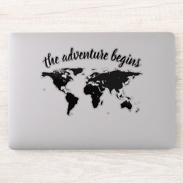 Sticker Script élégant l'aventure commence Carte du Monde (Ordinateur)