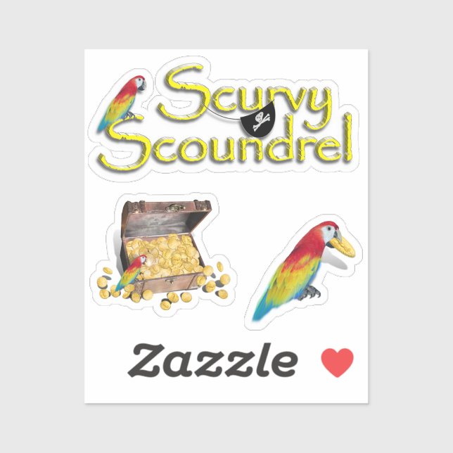 Sticker Scurvy Scoundrel ! Poitrine de perroquets et de pi (Feuille)