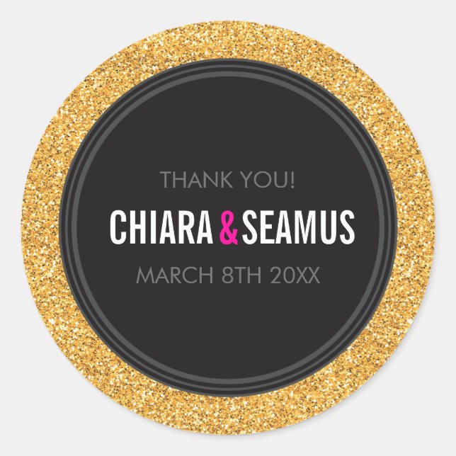 STICKER SEAL modern simple bold gold glitter black (Front)