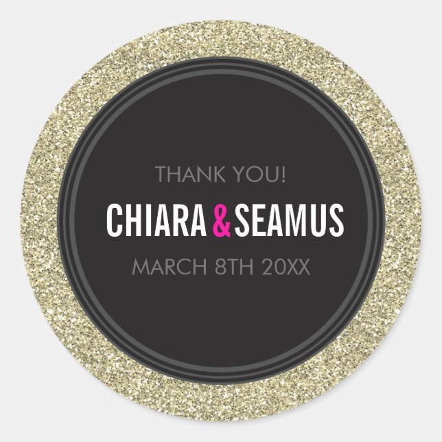 STICKER SEAL modern simple old gold glitter black (Front)