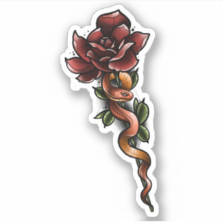 Sticker Serpent avec fleur Rose