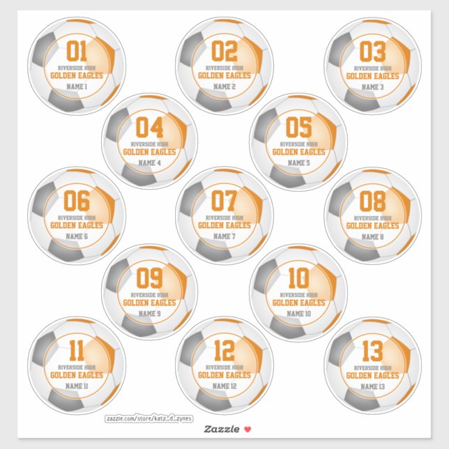 Sticker Set 13 orange gris équipe couleurs filles garçons  (Feuille)