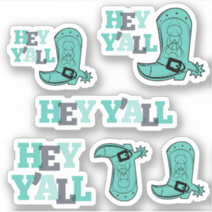 Sticker Set de 6 Hey Y'All - Texas Boots Custom-Cut