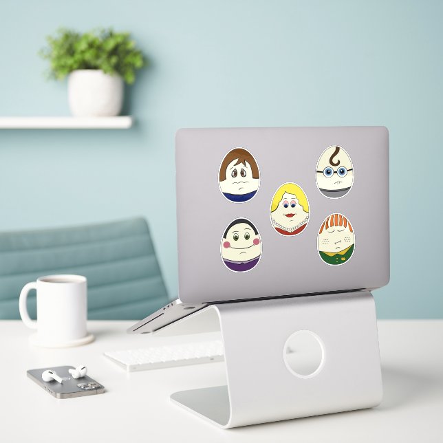 Sticker Set of 5 Painted Easter Egg Characters (Ordinateur portable sur le bureau)