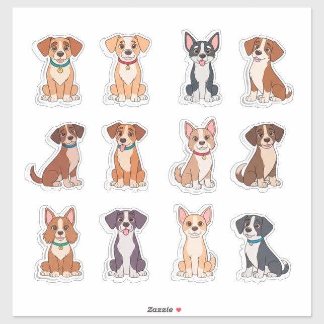 Sticker Set Of Adorable Dogs (Feuille)