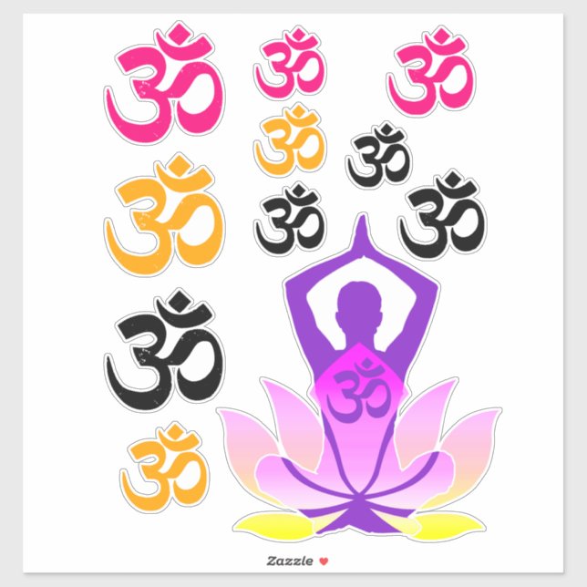 Sticker Set OM Namaste Spirituel Lotus Fleur Pose de Yoga (Feuille)