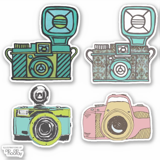 Sticker Set Vintage Cameras Photographer Vinyl (Front)