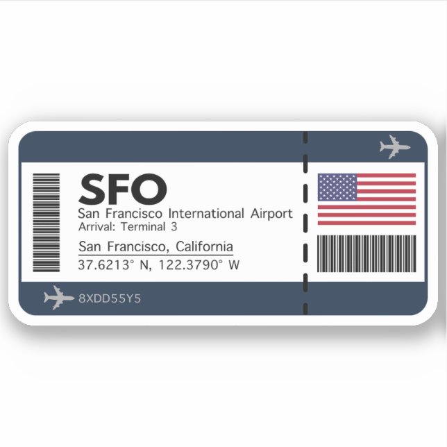 Sticker SFO San Francisco Boarding Pass - California Trave (Devant)