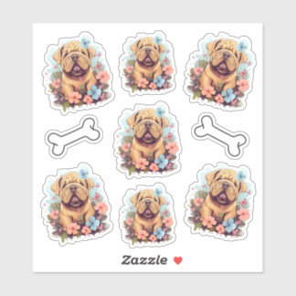 Sticker Shar Pei rencontre des fleurs