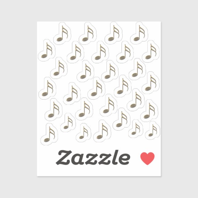 Sticker Sheet of 30 Metallic Gold Music Notes 3D (Feuille)