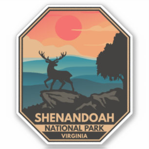 Sticker Shenandoah Parc national Deer Minimal Emblem Rétro