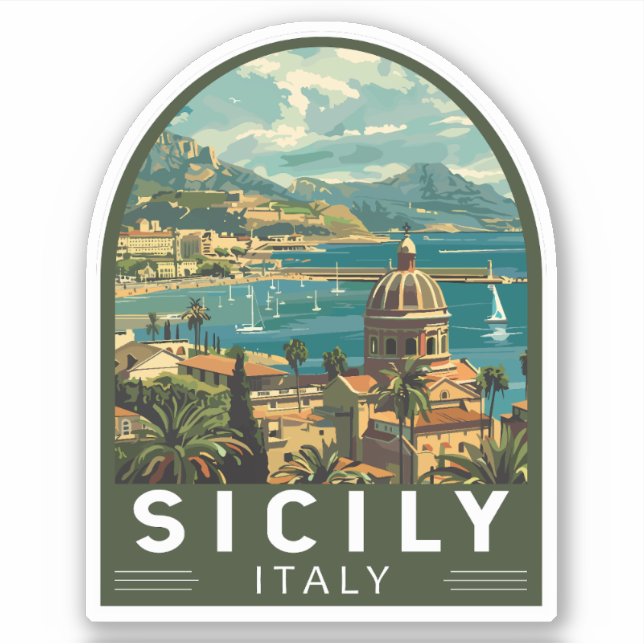 Sticker Sicile Italie Travel Art Vintage (Devant)
