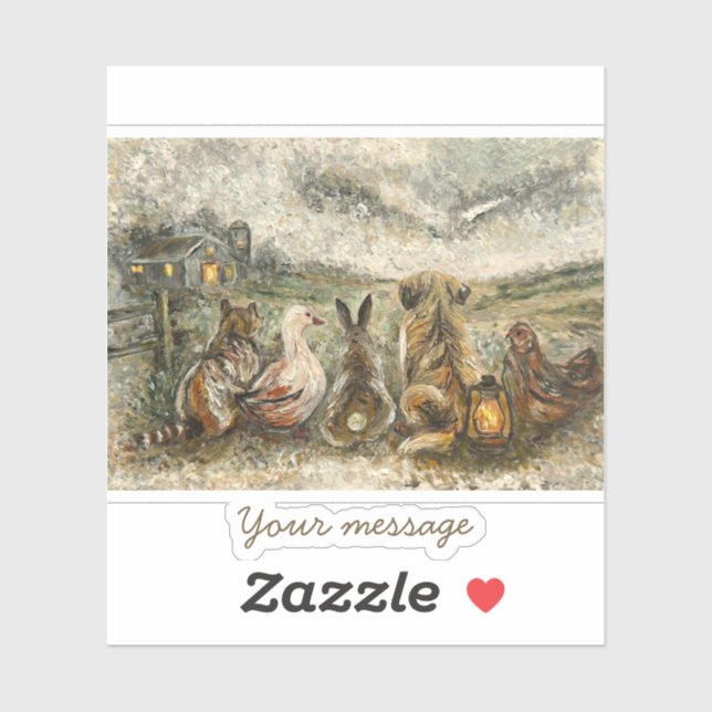 Sticker Silent Watching Whimsical Farmhouse Animals  (Feuille)
