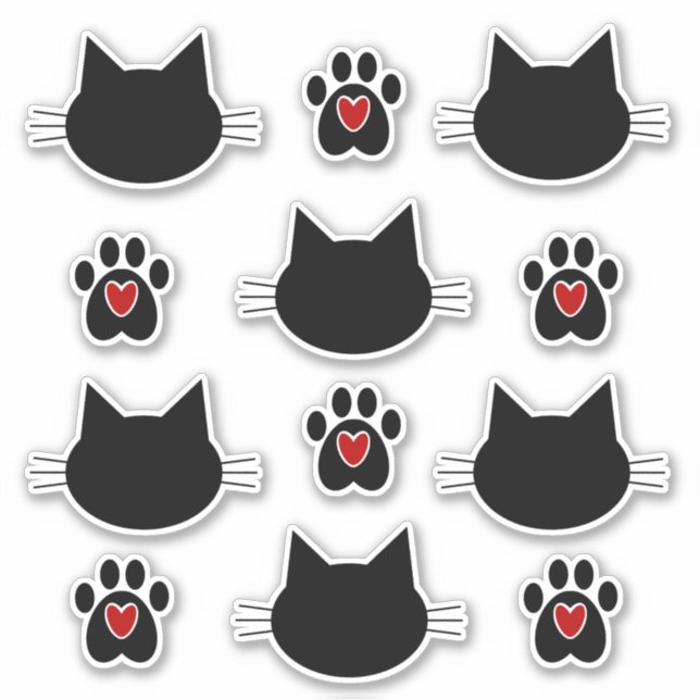 Sticker Silhouette de chat et Empreintes de pattes (Devant)
