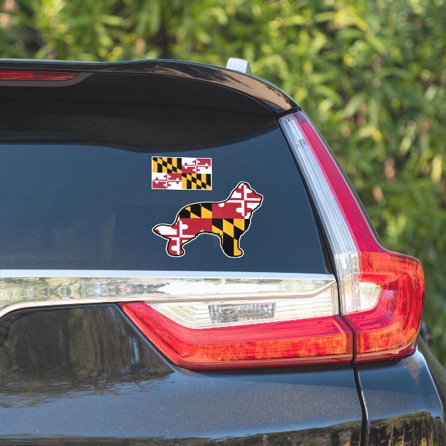Sticker Silhouette de Chien de Briard avec drapeau Marylan (Côté voiture)