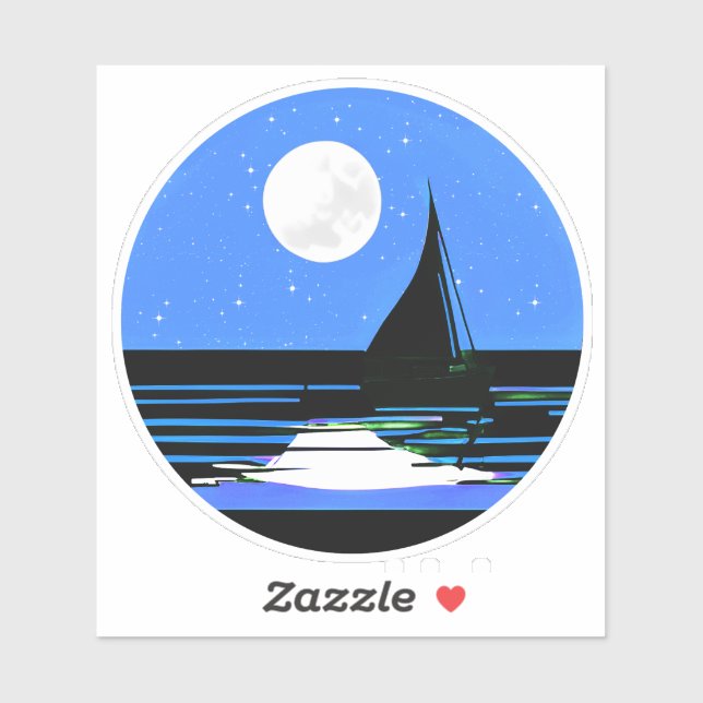 Sticker Silhouette de voilier contre ciel nocturne (Feuille)