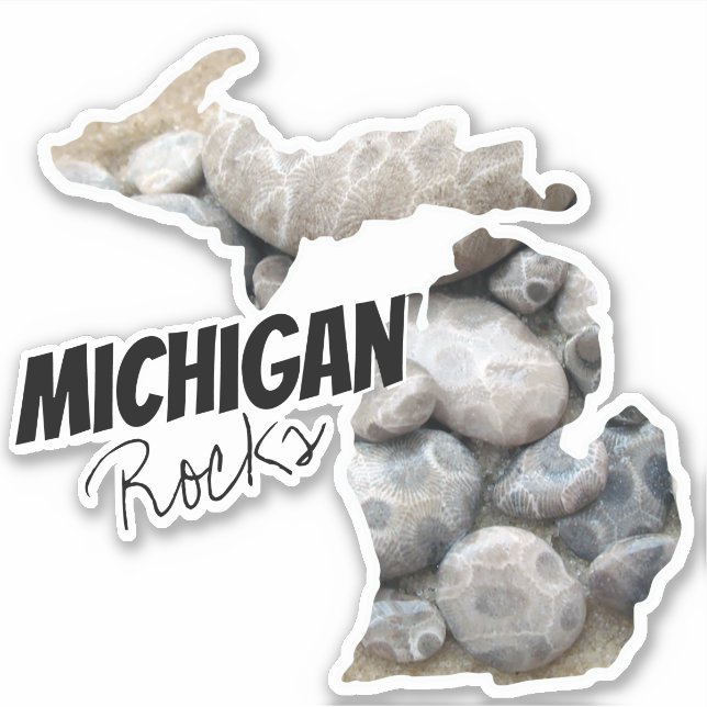Sticker Silhouette du Michigan avec Michigan Rocks! (Devant)