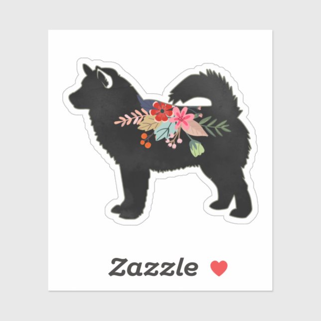 Sticker Silhouette florale de Boho de Malamute de l'Alaska (Feuille)