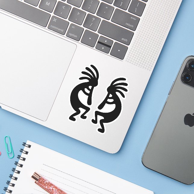 Sticker Silhouette Noire Sud-Ouest Forme Kokopelli (Ordinateur portable avec iPhone)