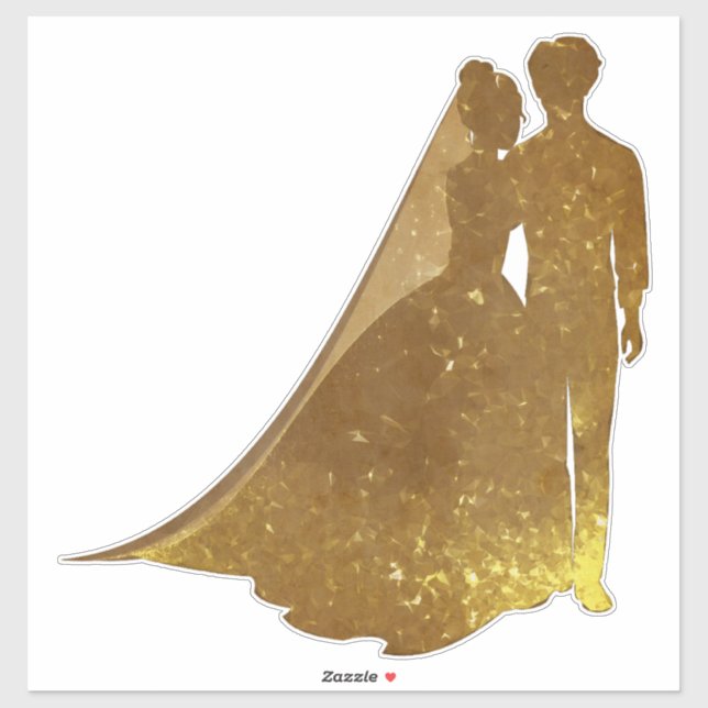 Sticker Silhouette Or étincelante mariée et colle de marié (Feuille)