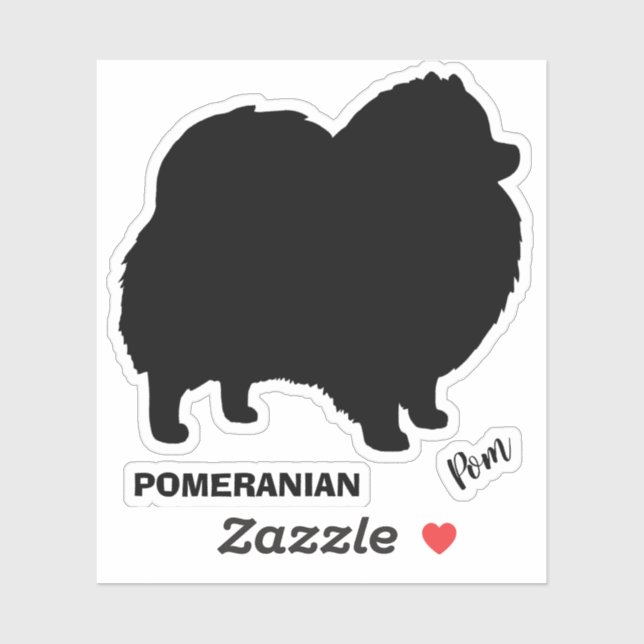 Sticker Silhouette Poméranienne Noire Cute Pom Pommie (Feuille)