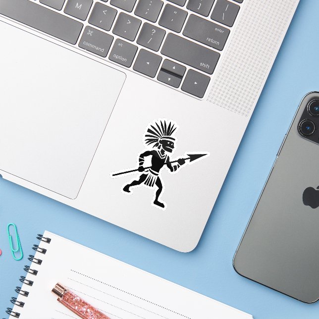 Sticker Silhouette Warrior (Ordinateur portable avec iPhone)