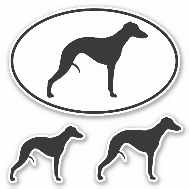 Sticker Silhouettes Whippet Jeu d'autocollants ovale et dé (Devant)