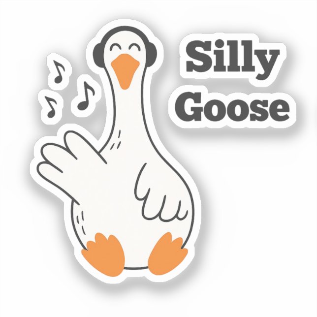 Sticker Silly Goose Wearing Headphones – Cute Funny Goose (Recto)