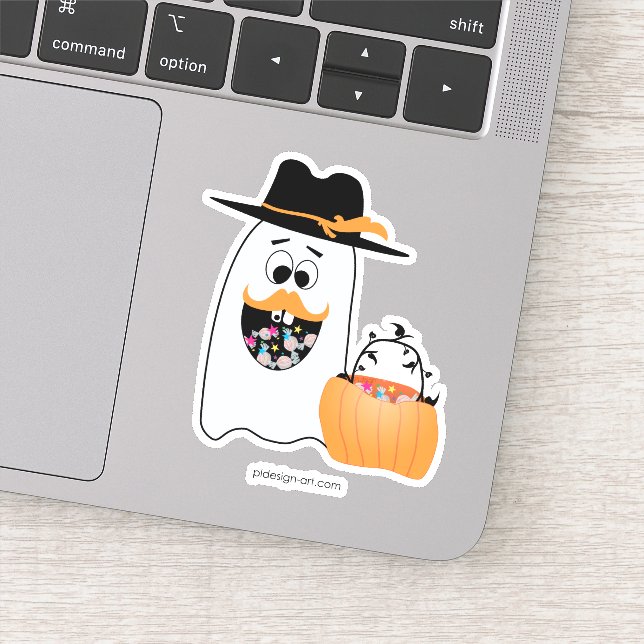 Sticker Silly Halloween Ghost veut ton bonbon (Détail)