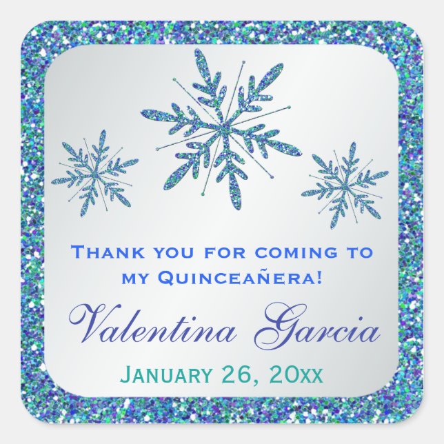 Sticker Silver Aqua Blue Green Snowflakes (Devant)