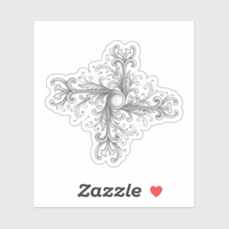 Sticker Silver Filigree Pearl Quatrefoil