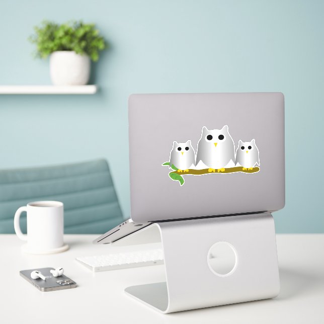 Sticker Silver Owls Design (Ordinateur portable sur le bureau)